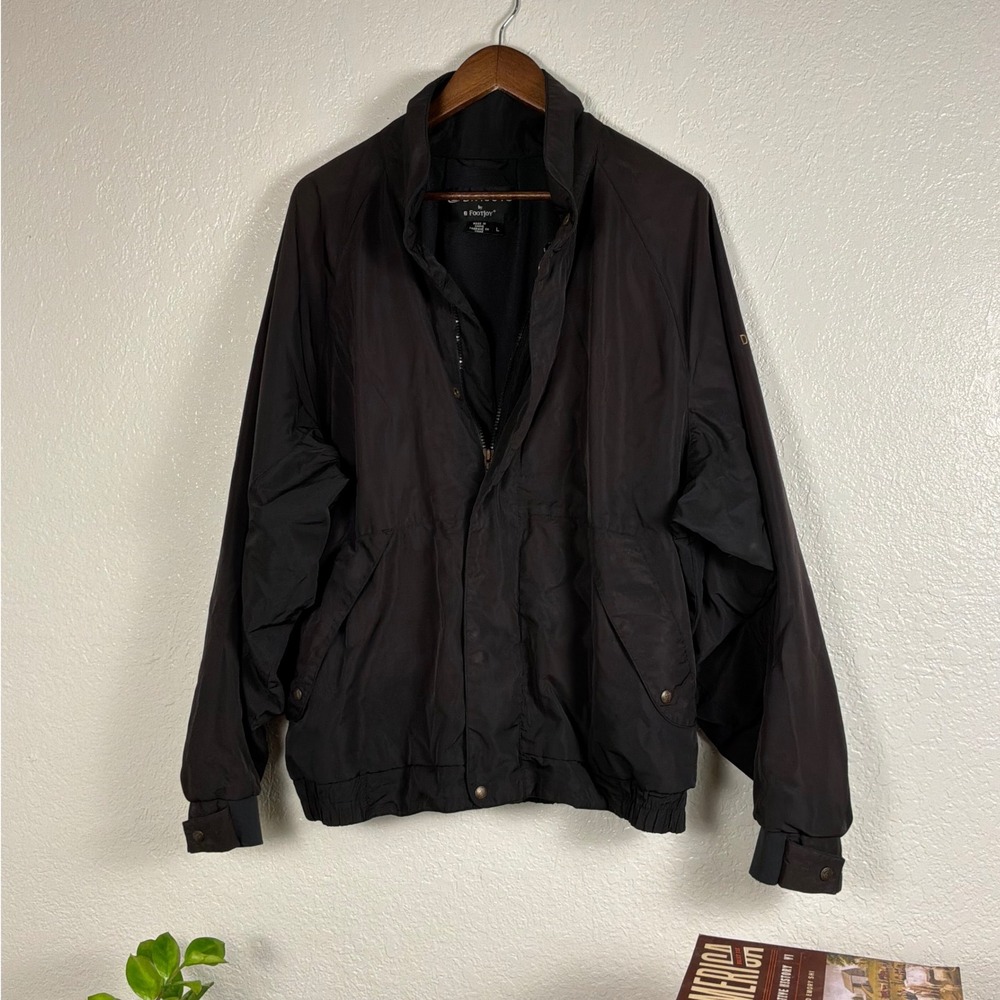 FootJoy DryJoys Golf Jacket Mens Large Black Excellent Full Zip Windbreaker